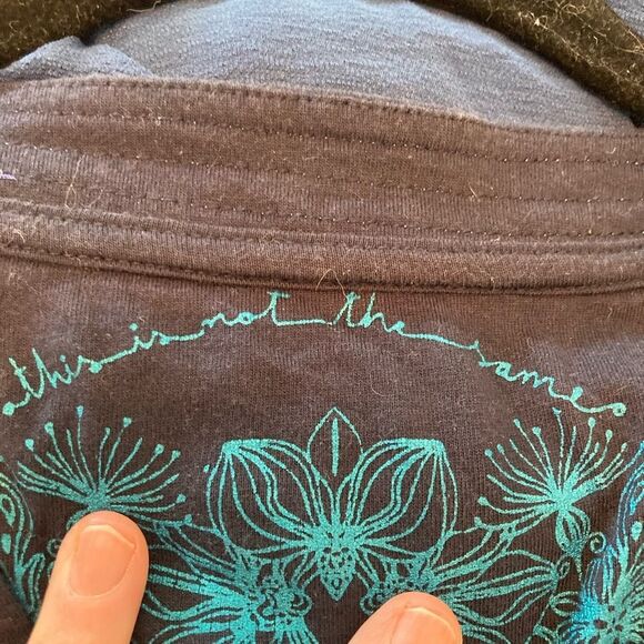 Desigual Navy and Mixed Patterned Long Sleeve Top includes velvet bling daisy - Picture 10 of 13